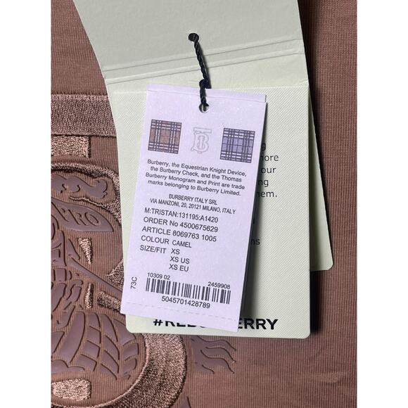 Burberry TB Monogram Embroidered Logo Organic T-Shirt Brown Size XS Overfit NWT - Picture 7 of 15